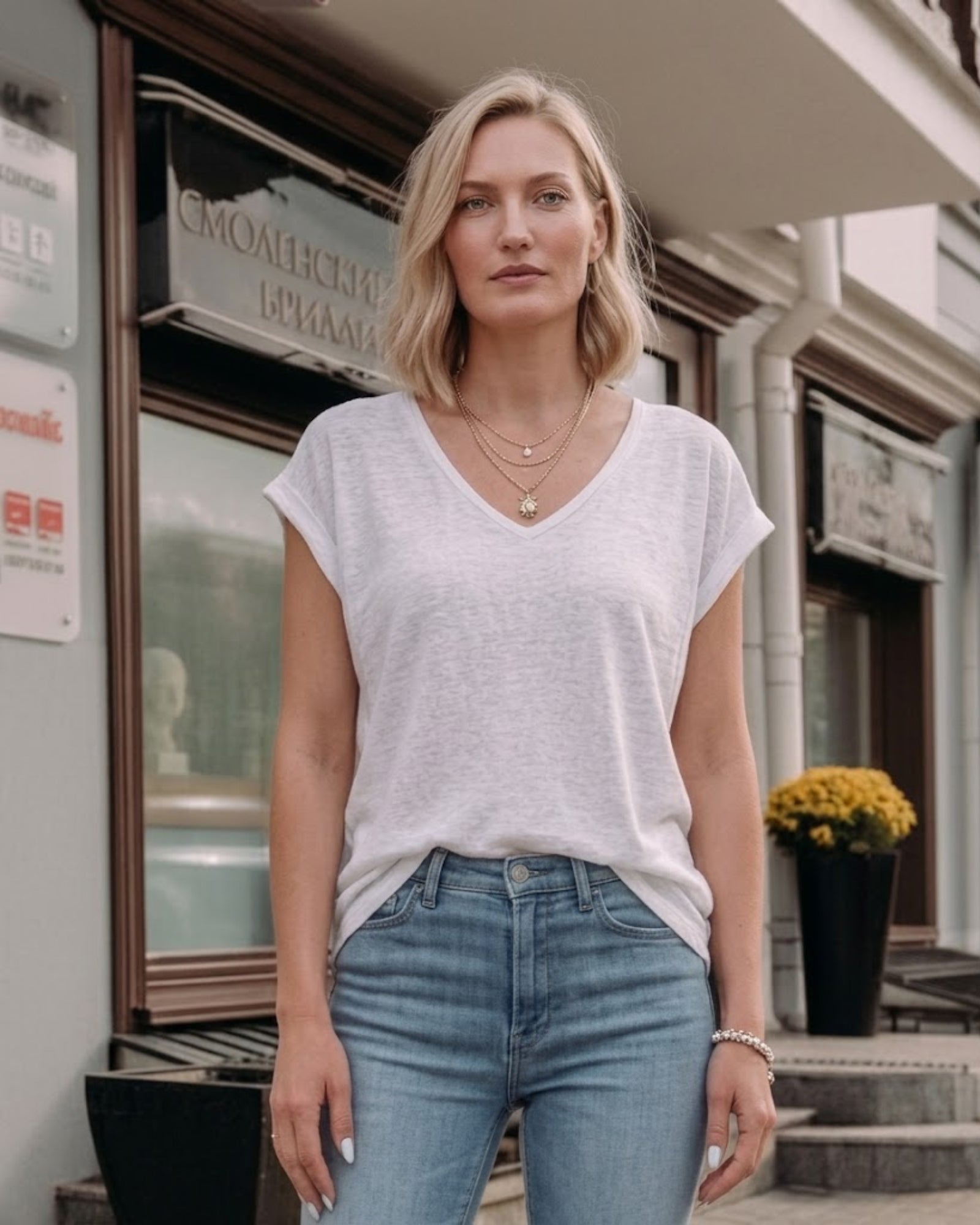 Lena V-Neck Cap Sleeve Top