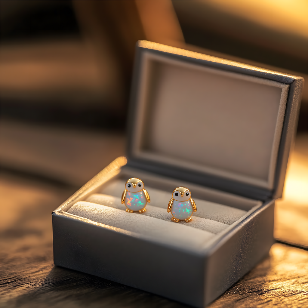 Opal Penguin Stud Earring