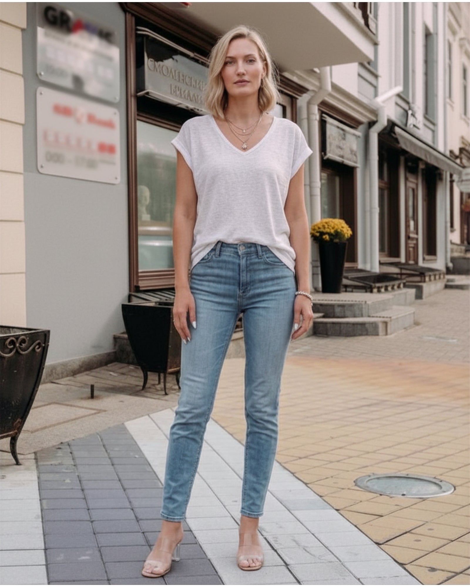 Lena V-Neck Cap Sleeve Top