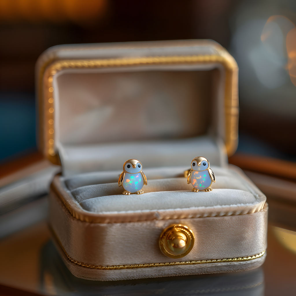Opal Penguin Stud Earring