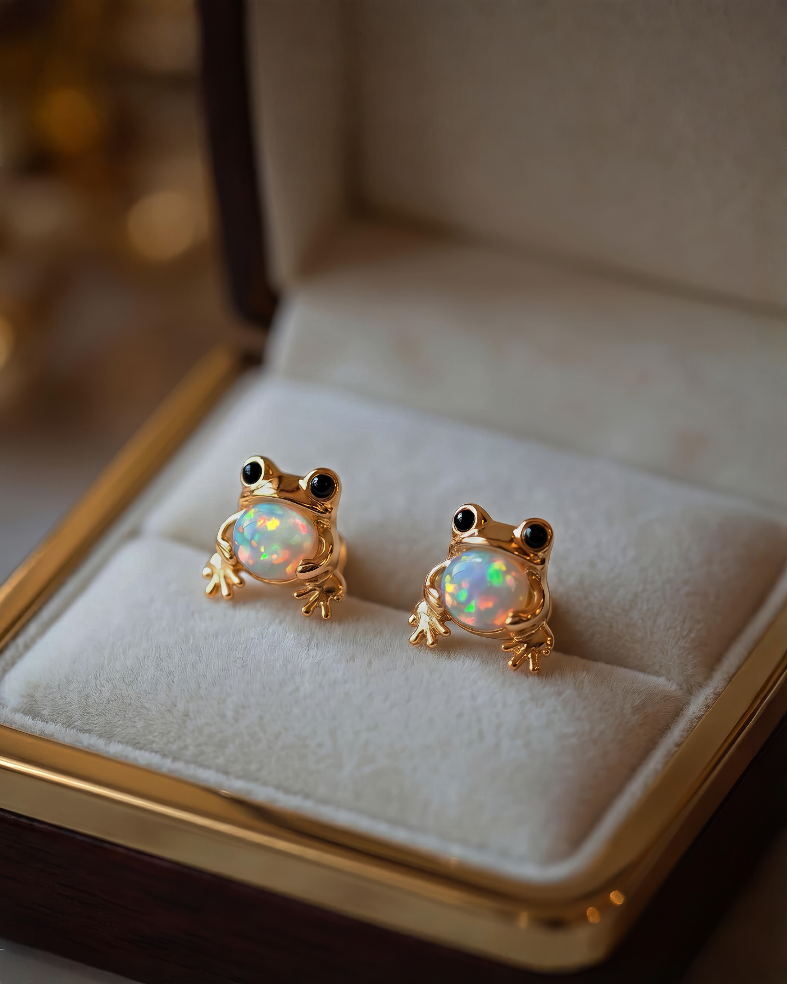 Opal Frog Stud Earring
