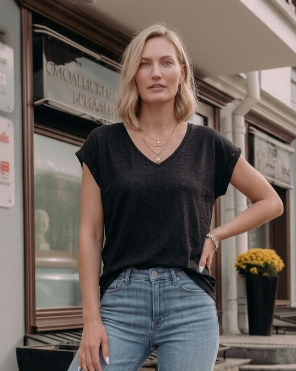 Lena V-Neck Cap Sleeve Top