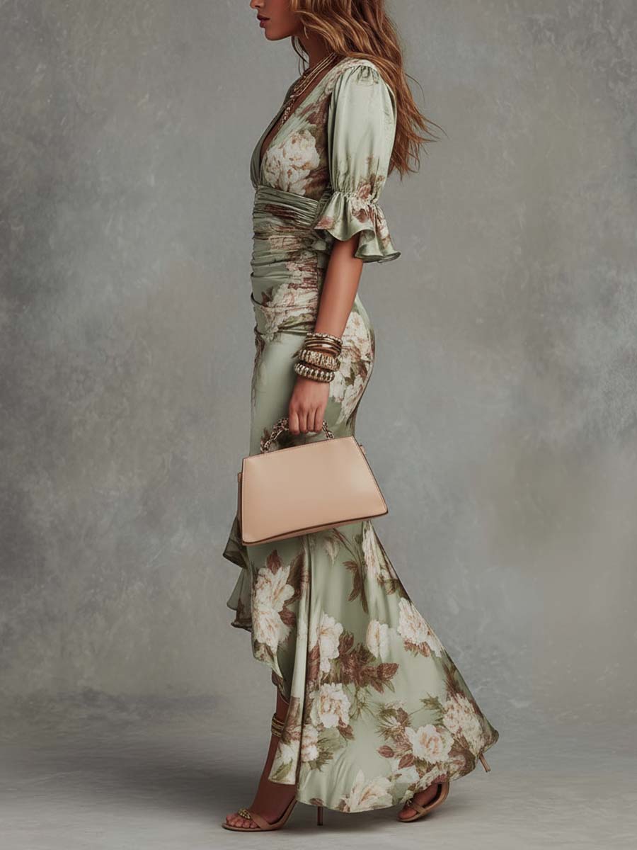Flora Ruched Satin Dress