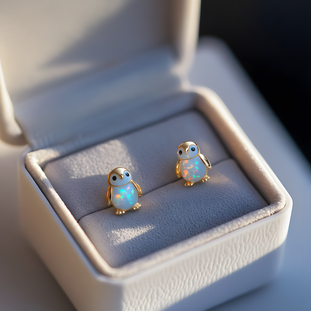 Opal Penguin Stud Earring