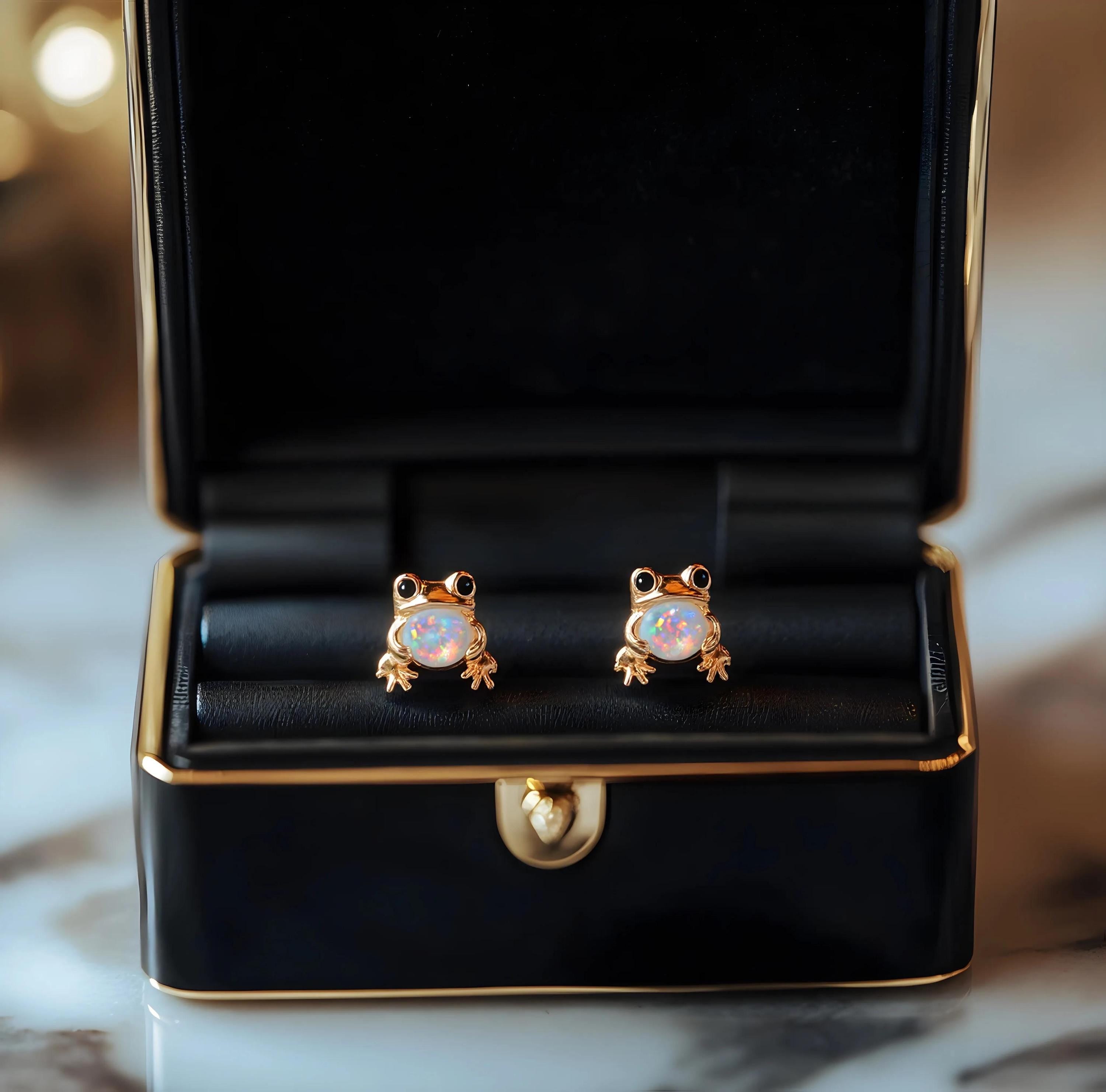 Opal Frog Stud Earring