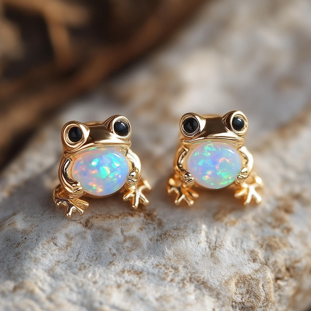 Opal Frog Stud Earring