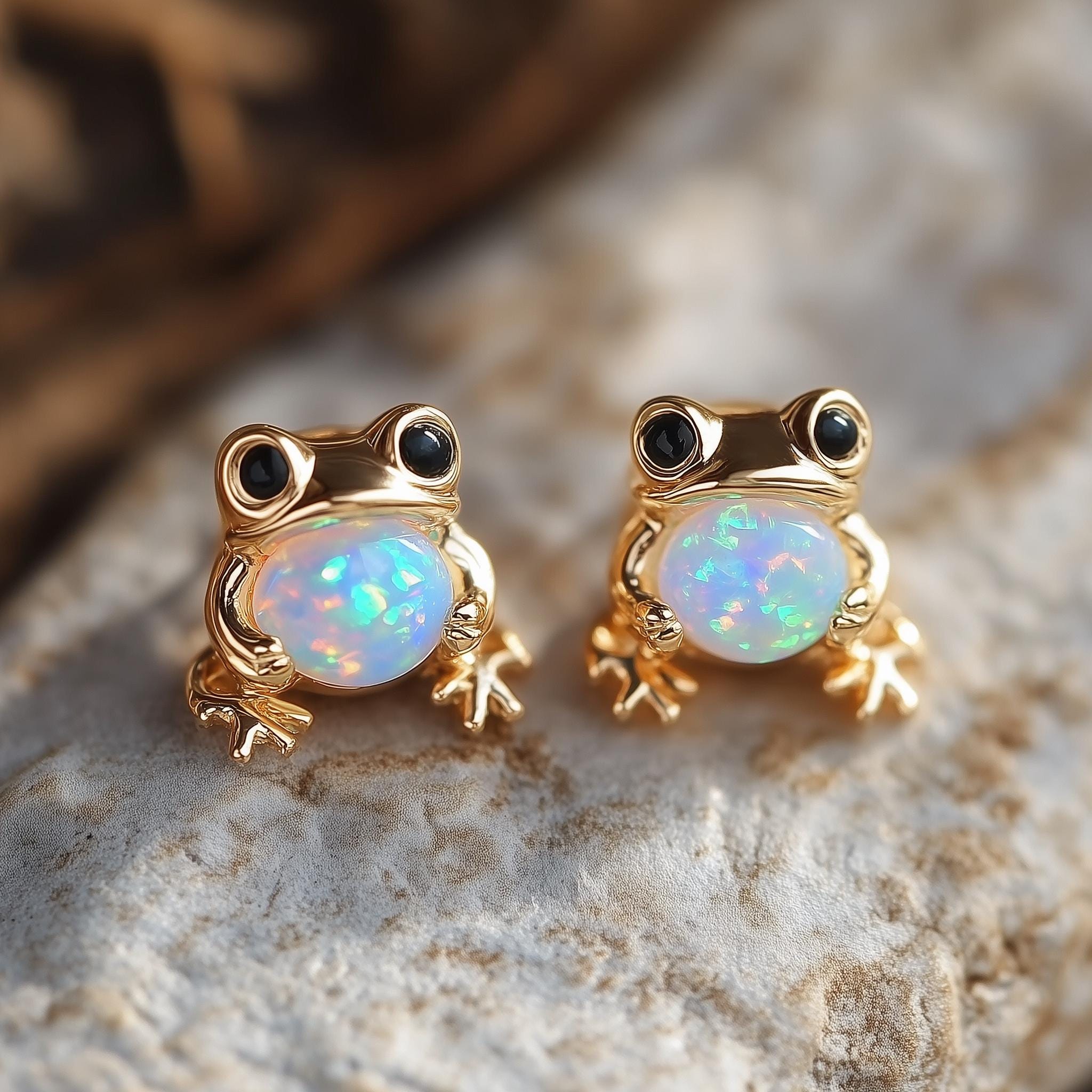 Opal Frog Stud Earring