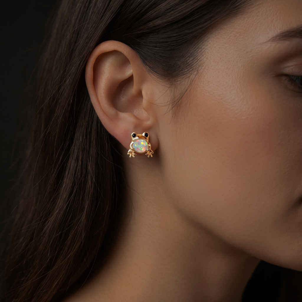 Opal Frog Stud Earring