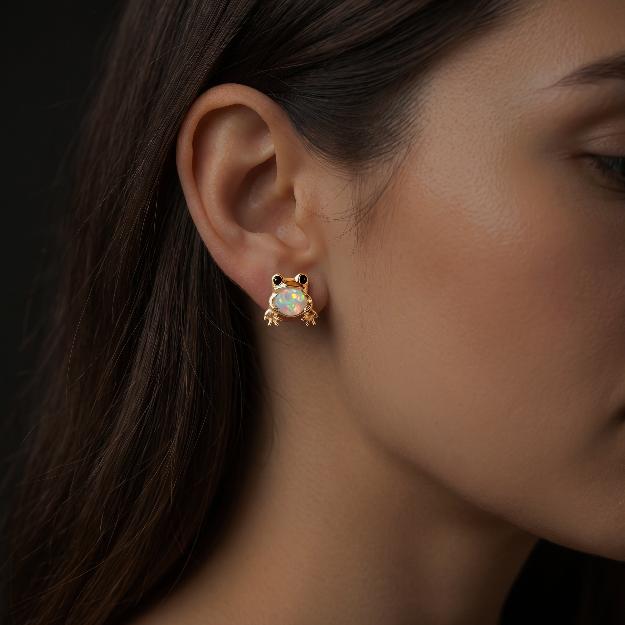 Opal Frog Stud Earring