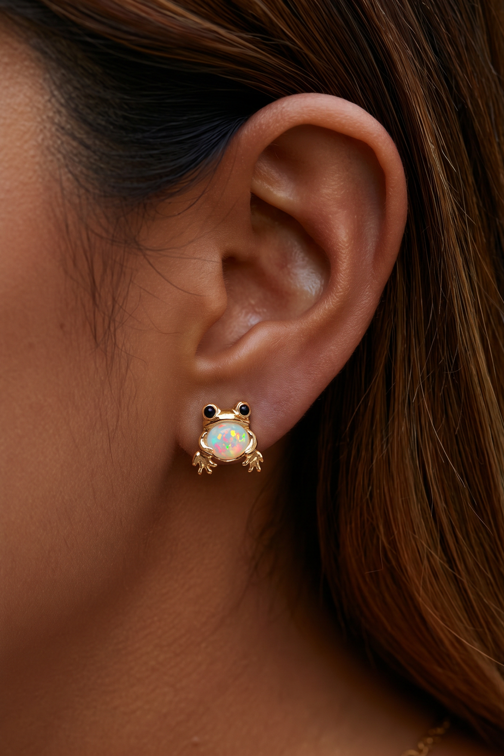 Opal Frog Stud Earring